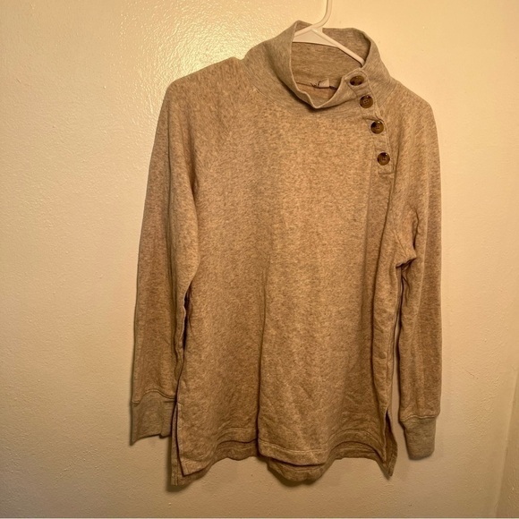 J. Crew Factory Wide Button-Collar Tunic Sweatshirt Oatmeal Heather - Picture 4 of 16